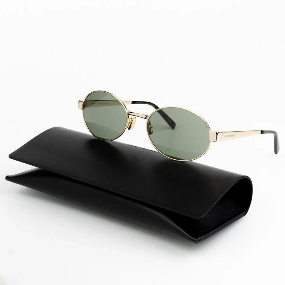 NEW Saint Laurent SL692 003 Gold Green Oval Women Sunglasses - Picture 2 of 15